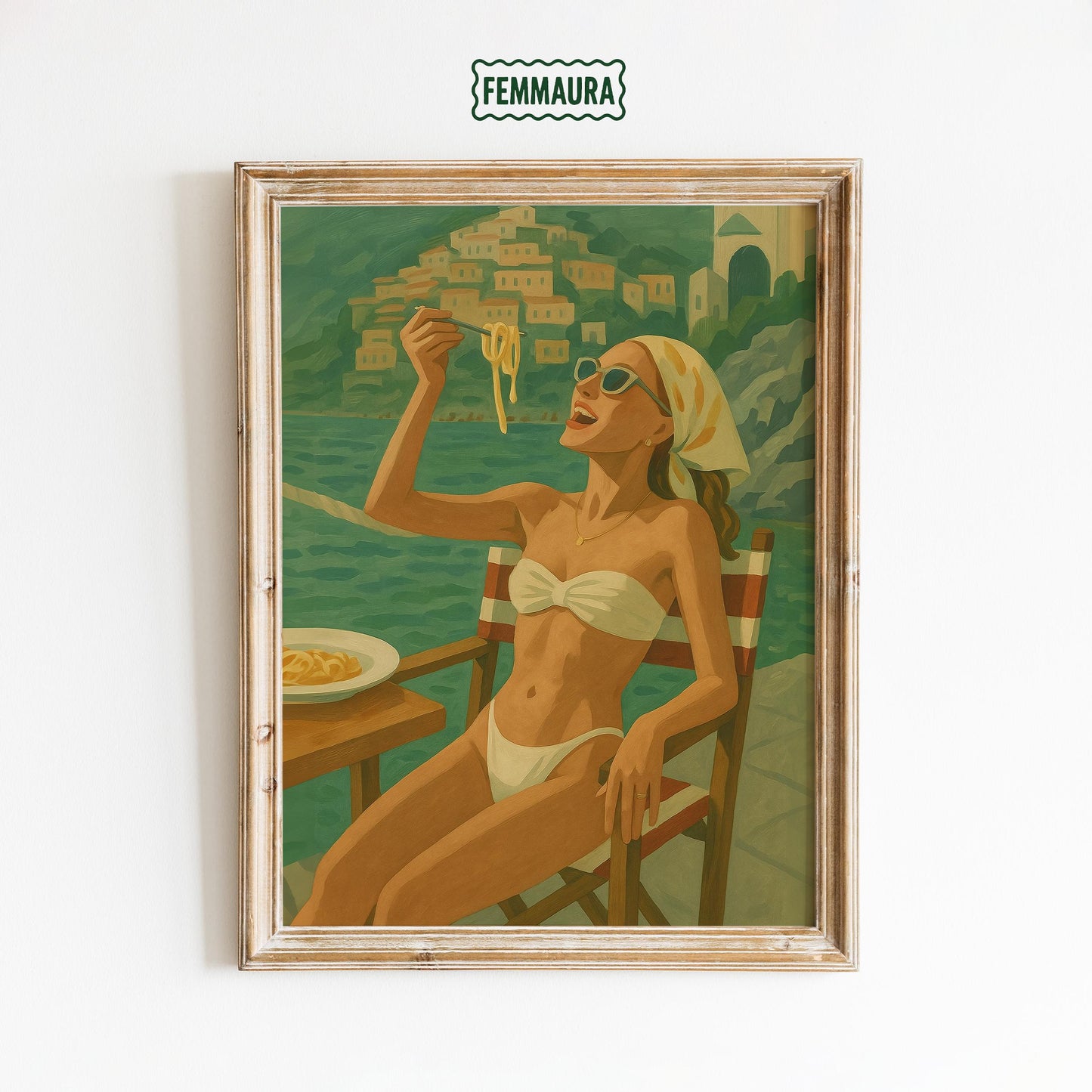 Amalfi Pasta Poster – Retro Italian Summer Art | Coastal Dining Decor Print
