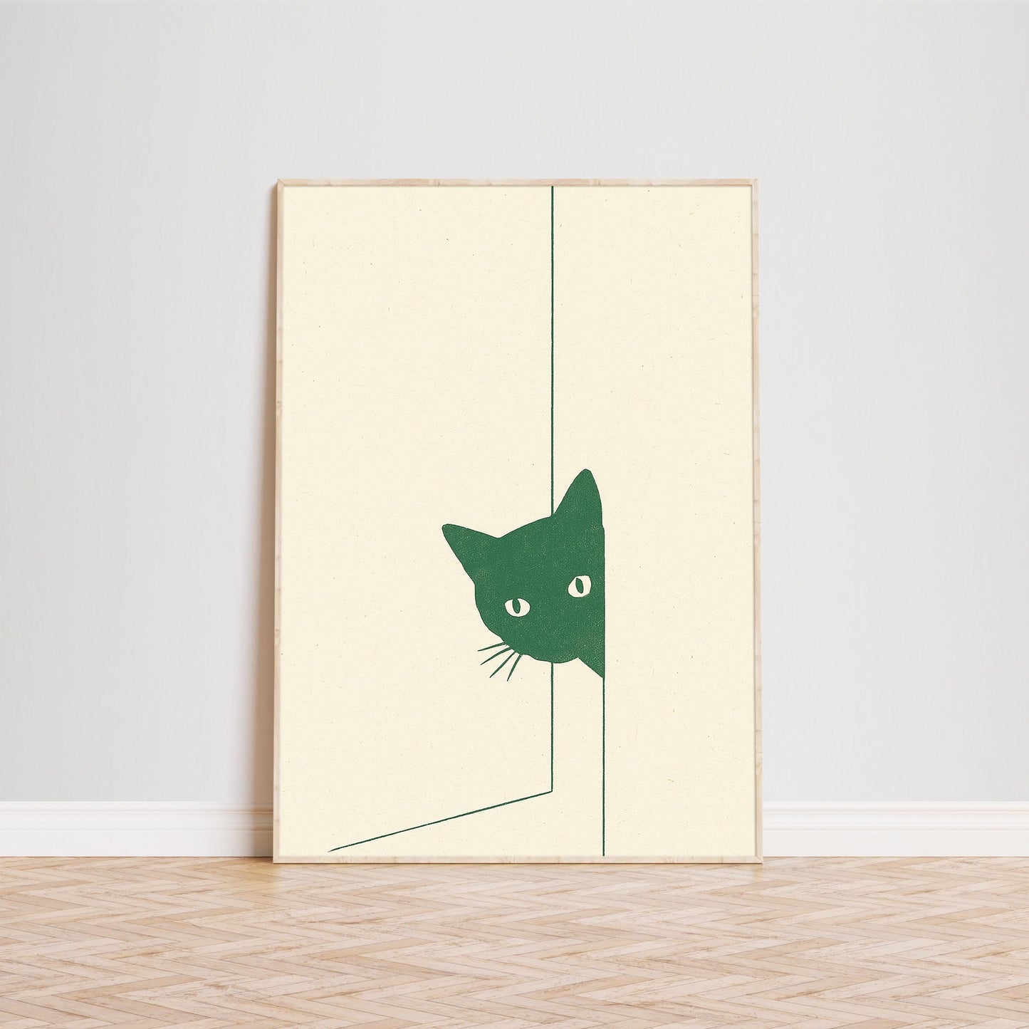 Peeking Cat Minimal Poster – Modern Line Art Wall Print, Cozy Neutral Home Decor