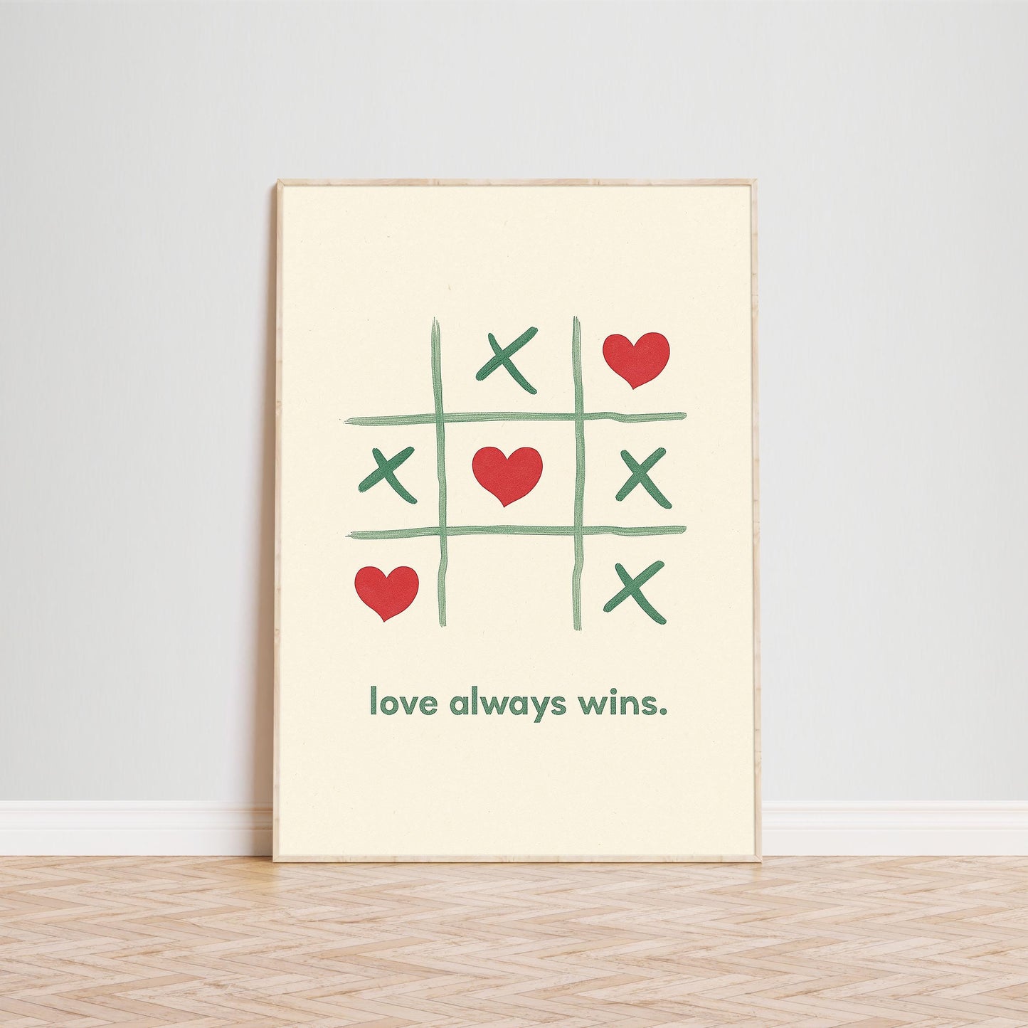 Love Always Wins Poster – Minimalist Romantic Quote Print, Heart Wall Art