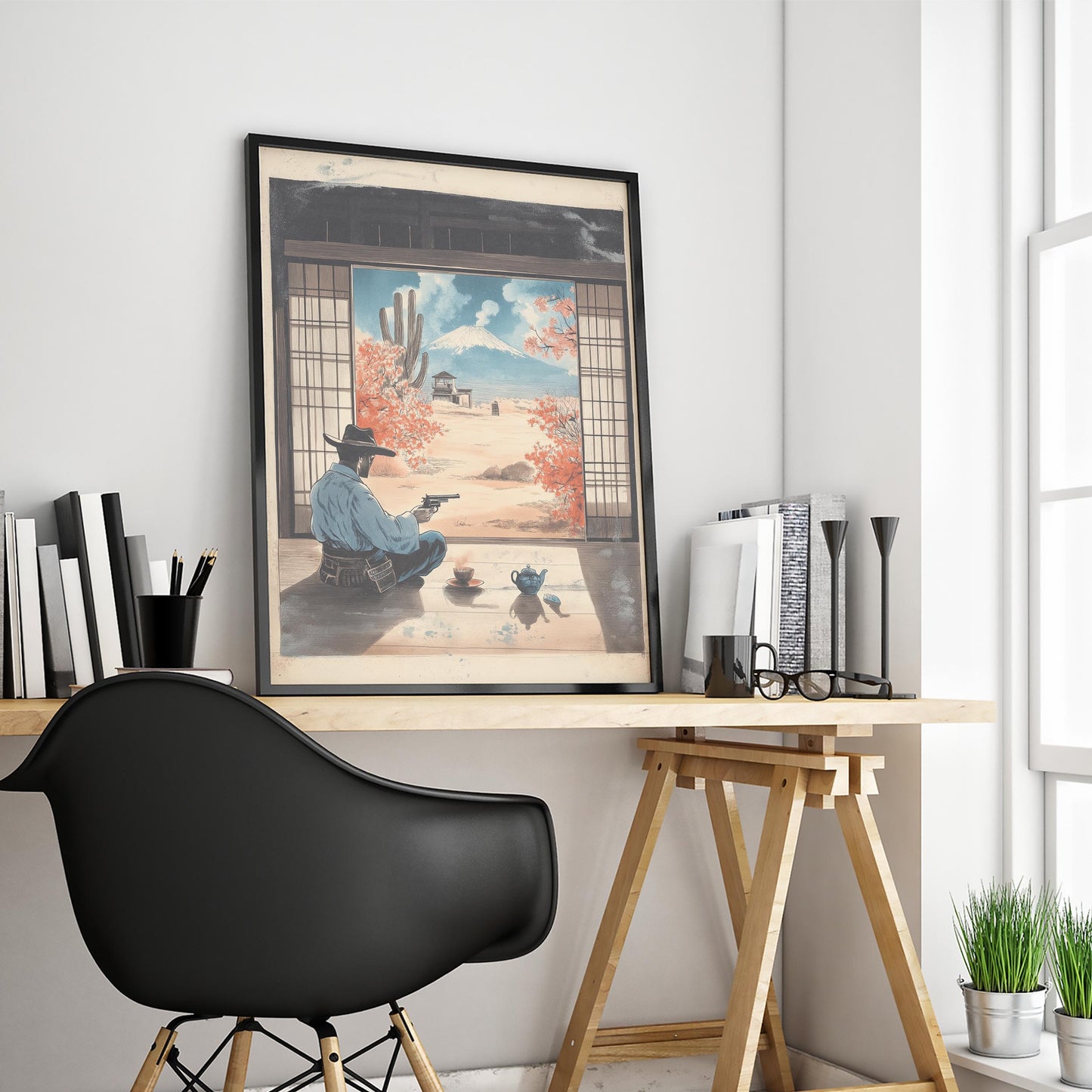 Gunslinger Zen Poster – East-West Cowboy Tea Ceremony Print