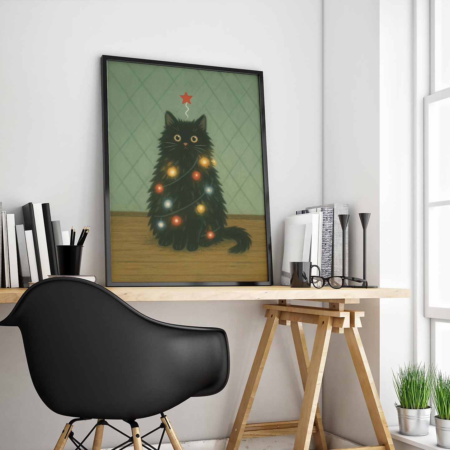 Christmas Cat Poster – Retro Holiday Art With Funny Black Cat Artwork