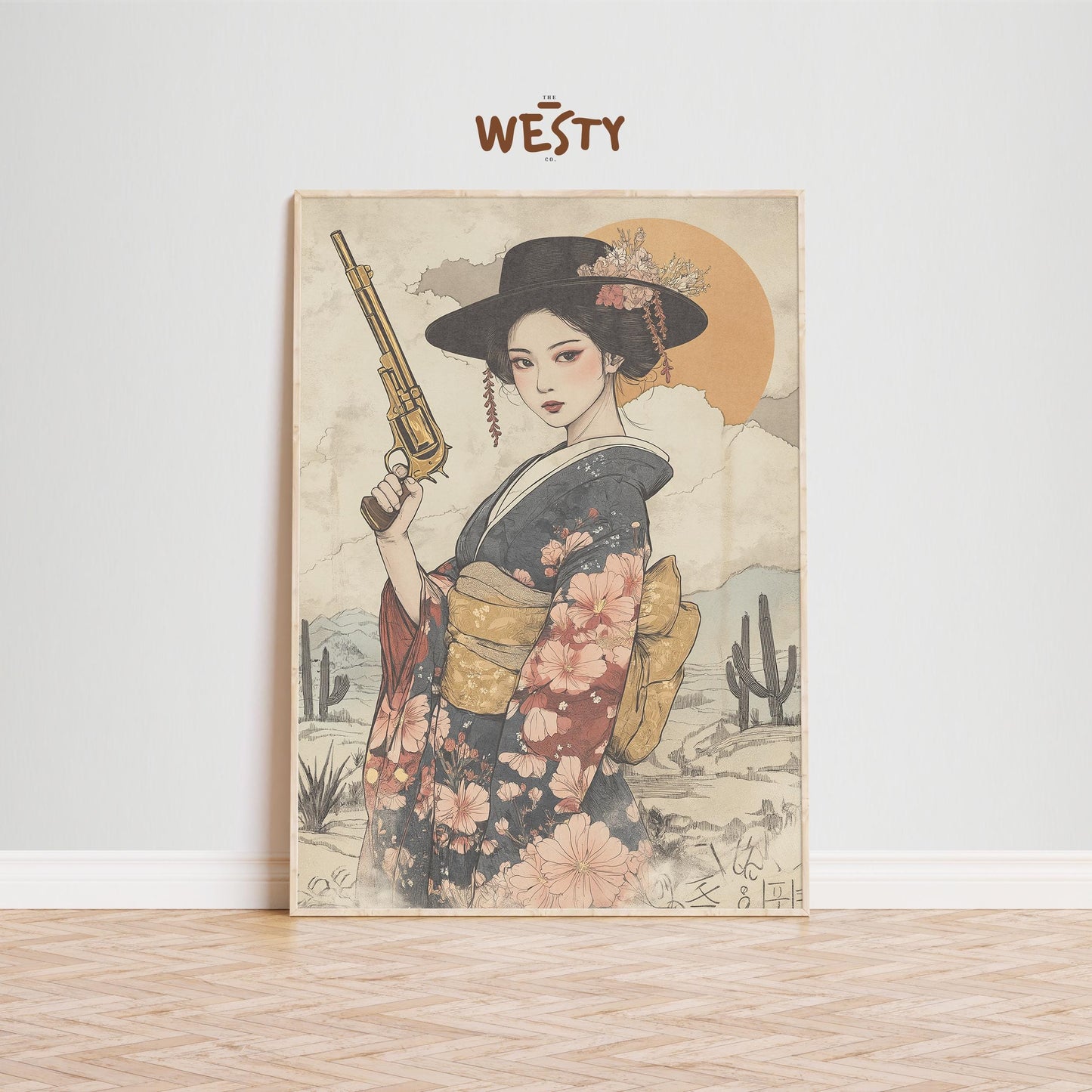 Geisha Gunslinger Poster – East West Floral Warrior Art Print