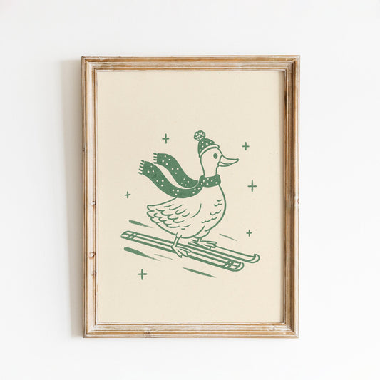 Skiing Duck Poster – Winter Minimal Line Art Wall Print