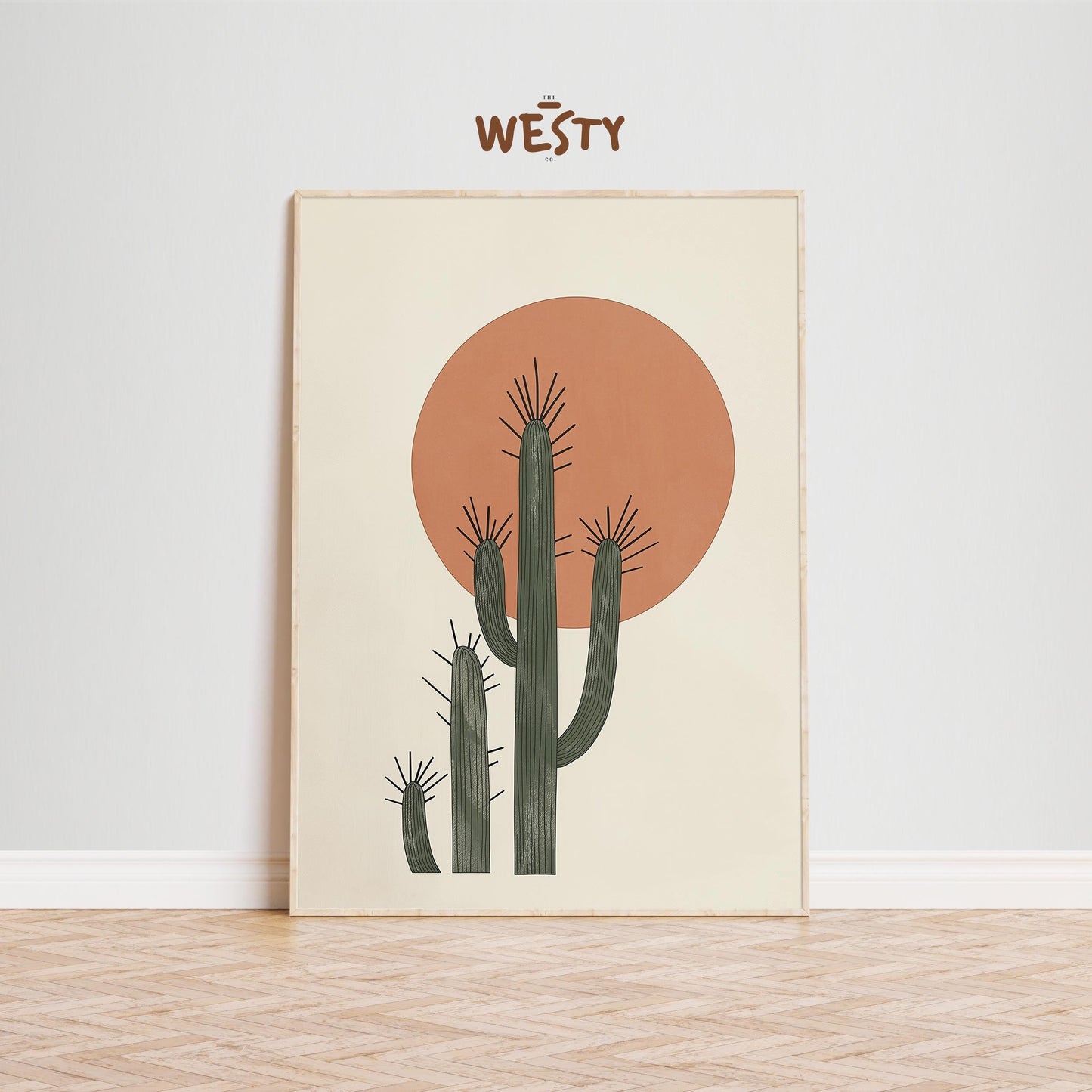Retro Cactus Print – Minimal Desert Sun Wall Art