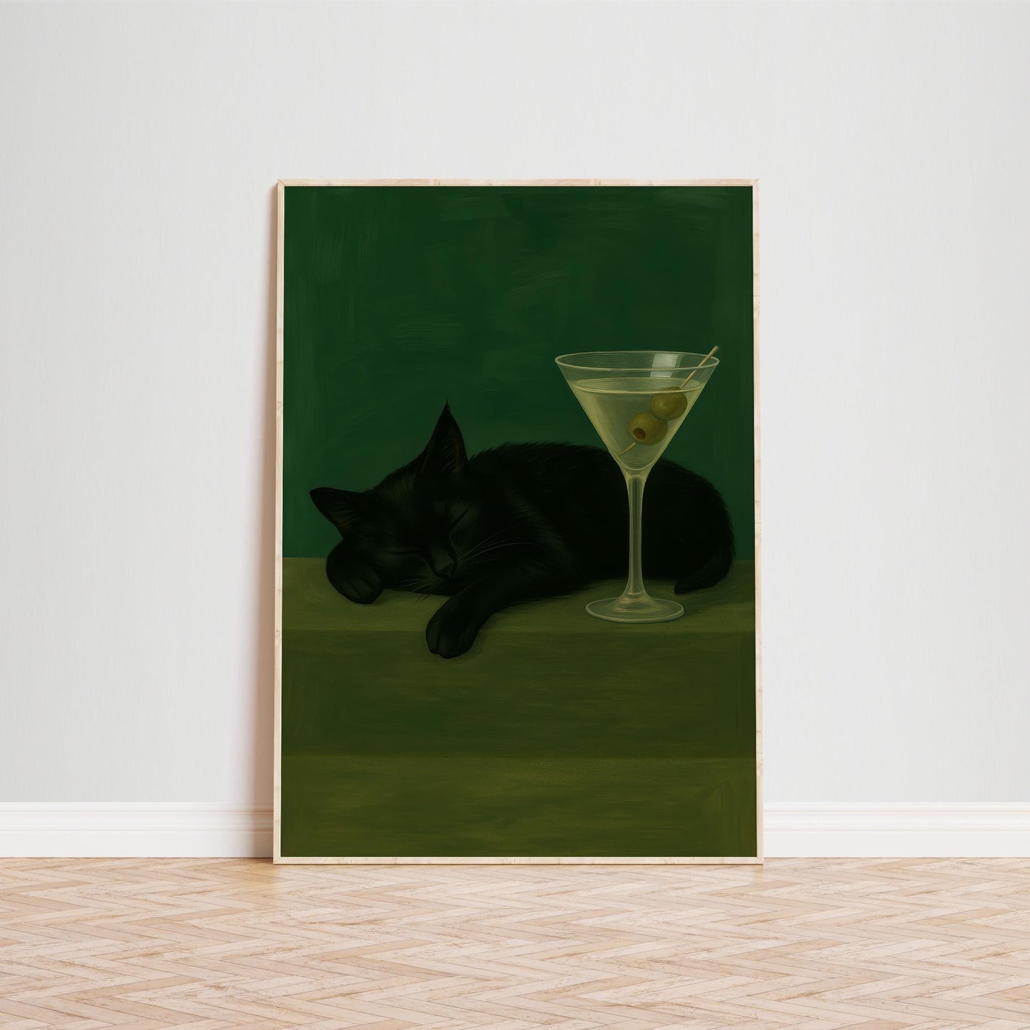 Black Cat Martini Poster – Retro Bar Wall Art With Playful Elegance Print