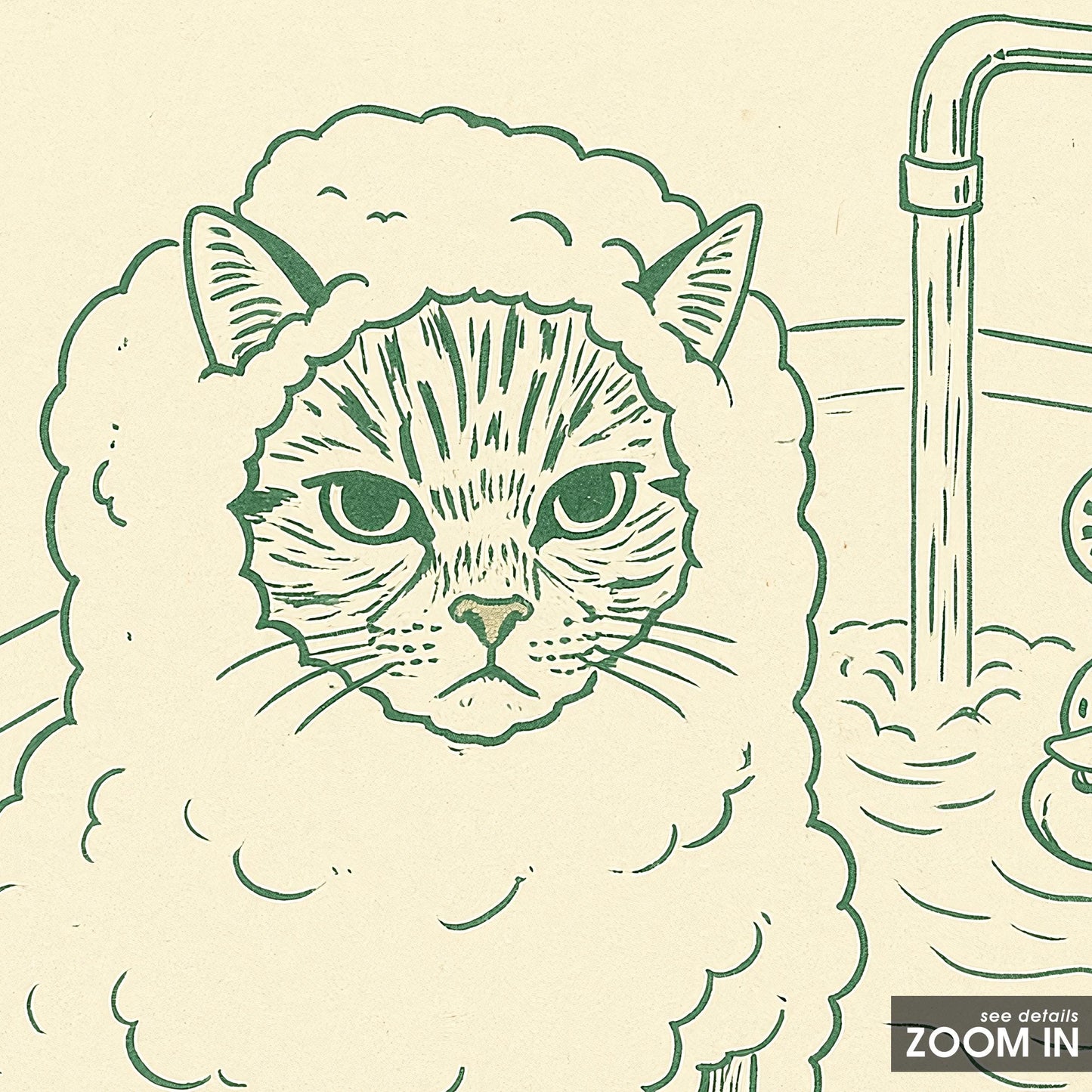 Cat in Bath Line Art Print – Minimalist Bathroom Wall Art, Funny Animal Poster