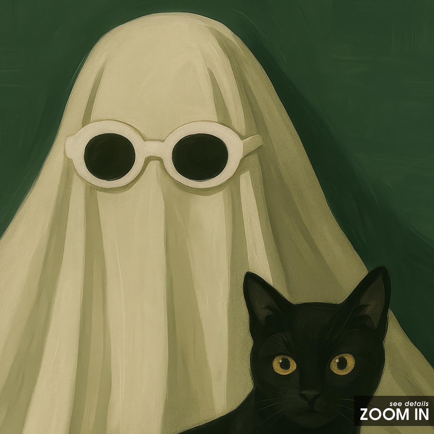 Black Cat Wall Art – Spooky Gothic Home Print With Quirky Ghost Design