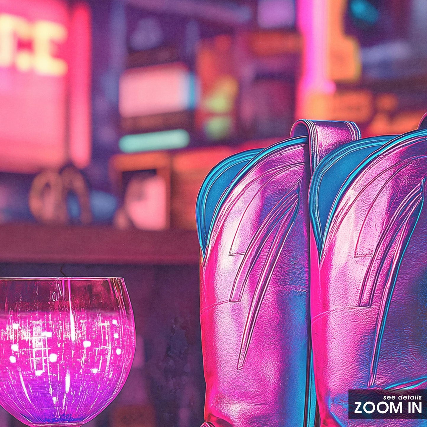 Neon Cowgirl Boots with Wine – Retro Western Nightlife Art