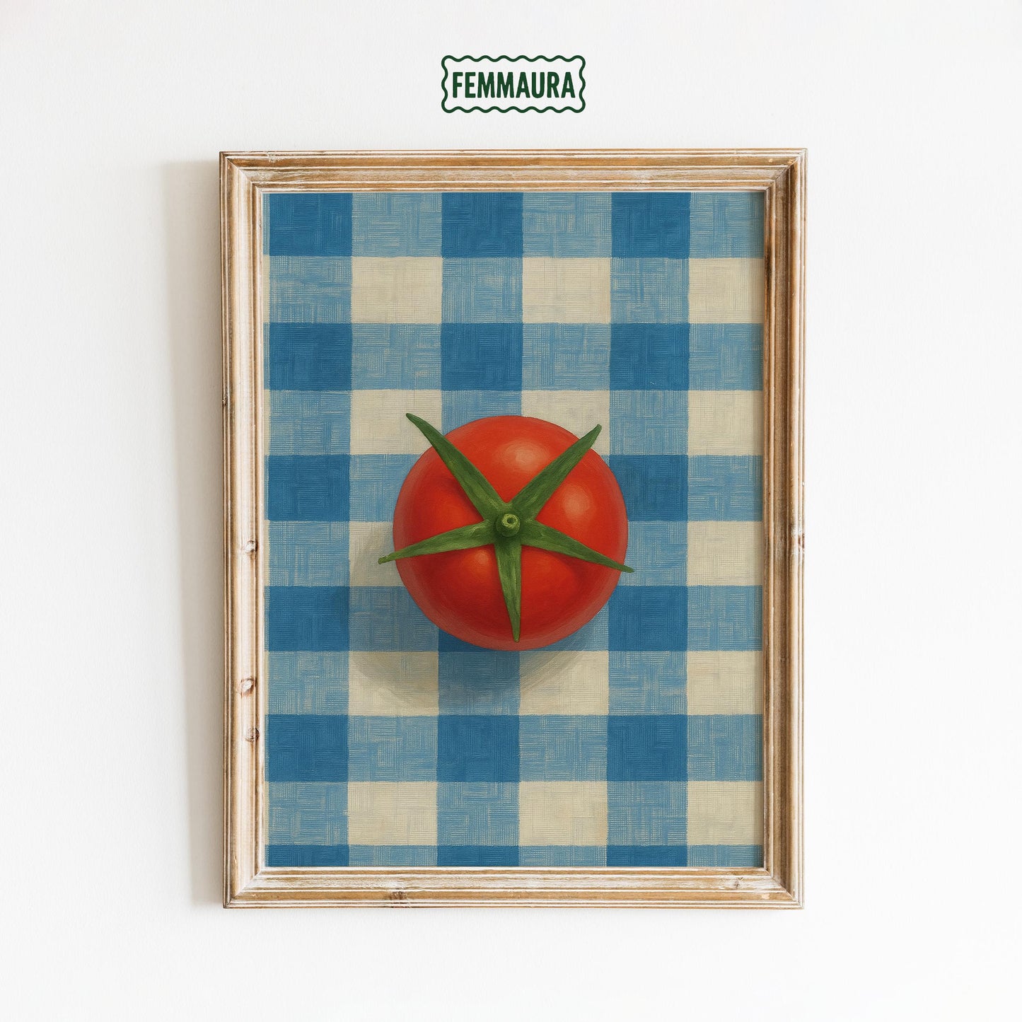 Retro Kitchen Poster – Tomato Art Print With Gingham Wall Art & Rustic Decor