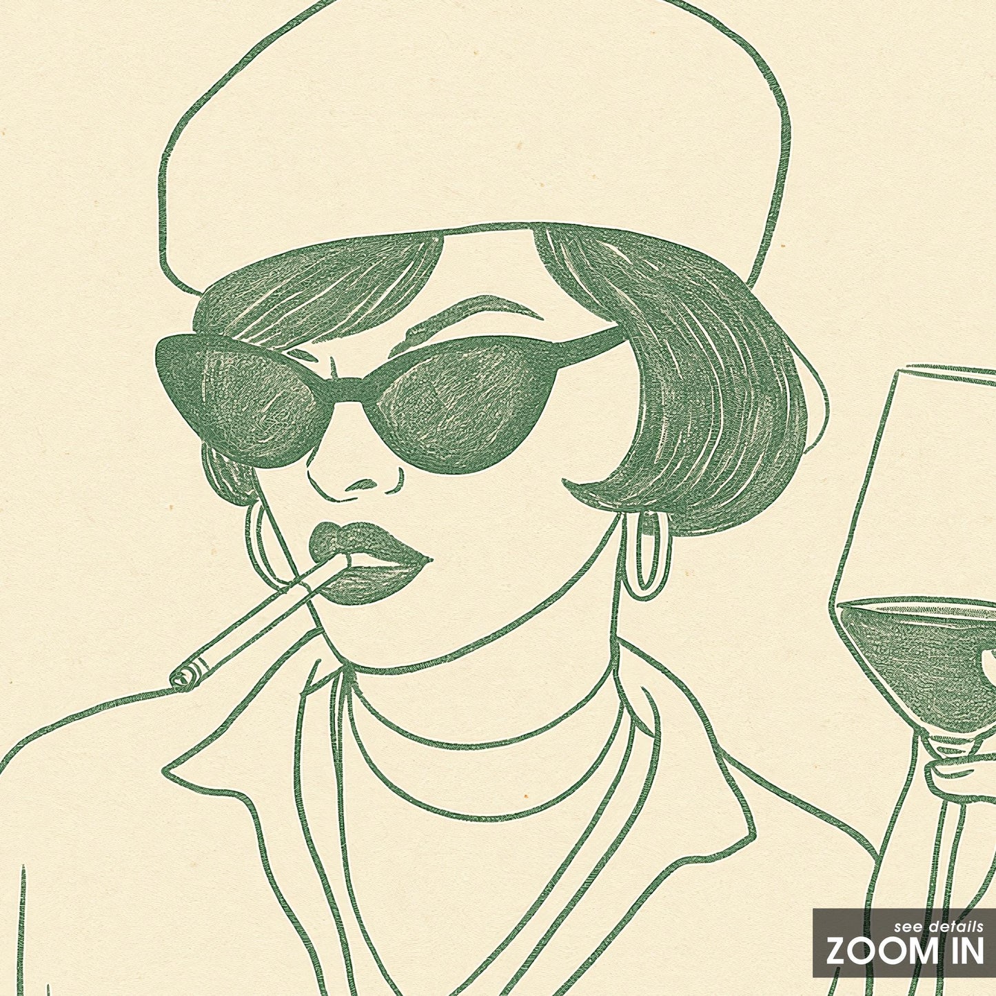 Parisian Mood Poster – Chic Woman with Wine Minimal Line Art