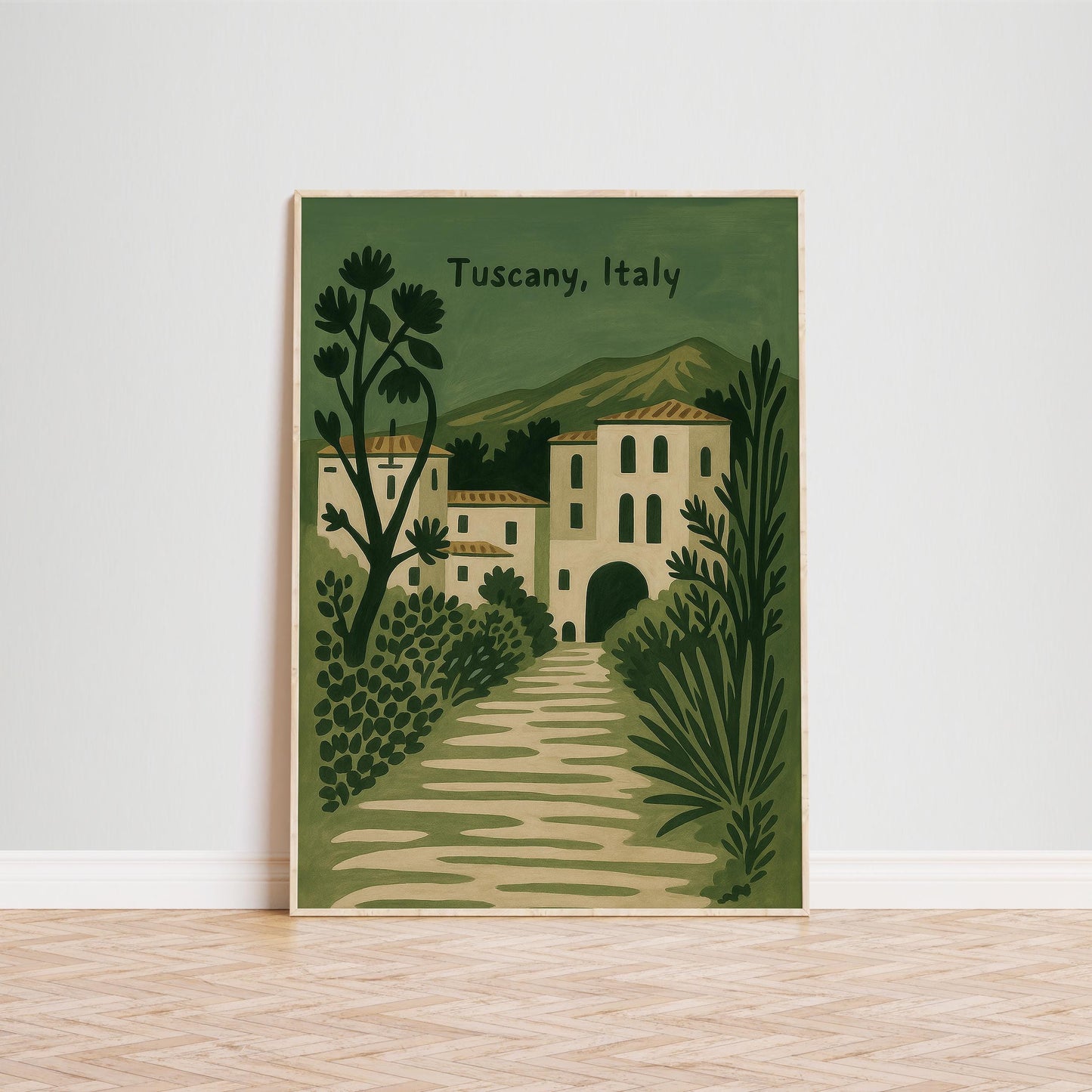 Tuscany Italy Poster – Vintage Mediterranean Wall Art | Olive Green Rustic Print