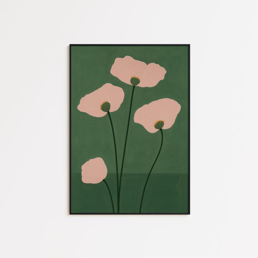 Abstract Poppy Art – Minimal Floral Print With Soft Pink Green Botanical Decor