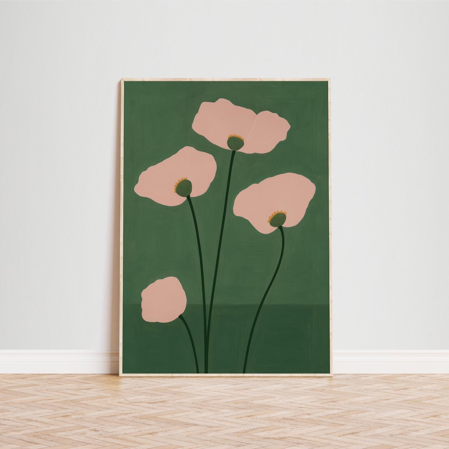 Abstract Poppy Art – Minimal Floral Print With Soft Pink Green Botanical Decor