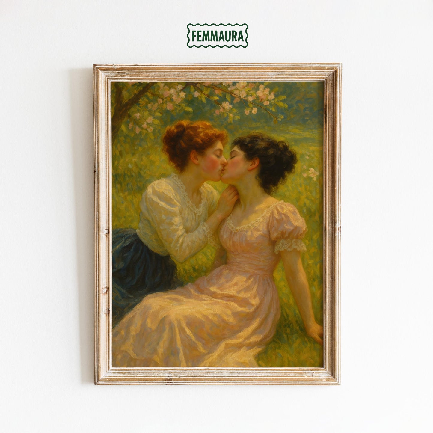 Victorian Lesbian Art – Romantic Sapphic Oil Style Artwork | Queer Love Painting Print