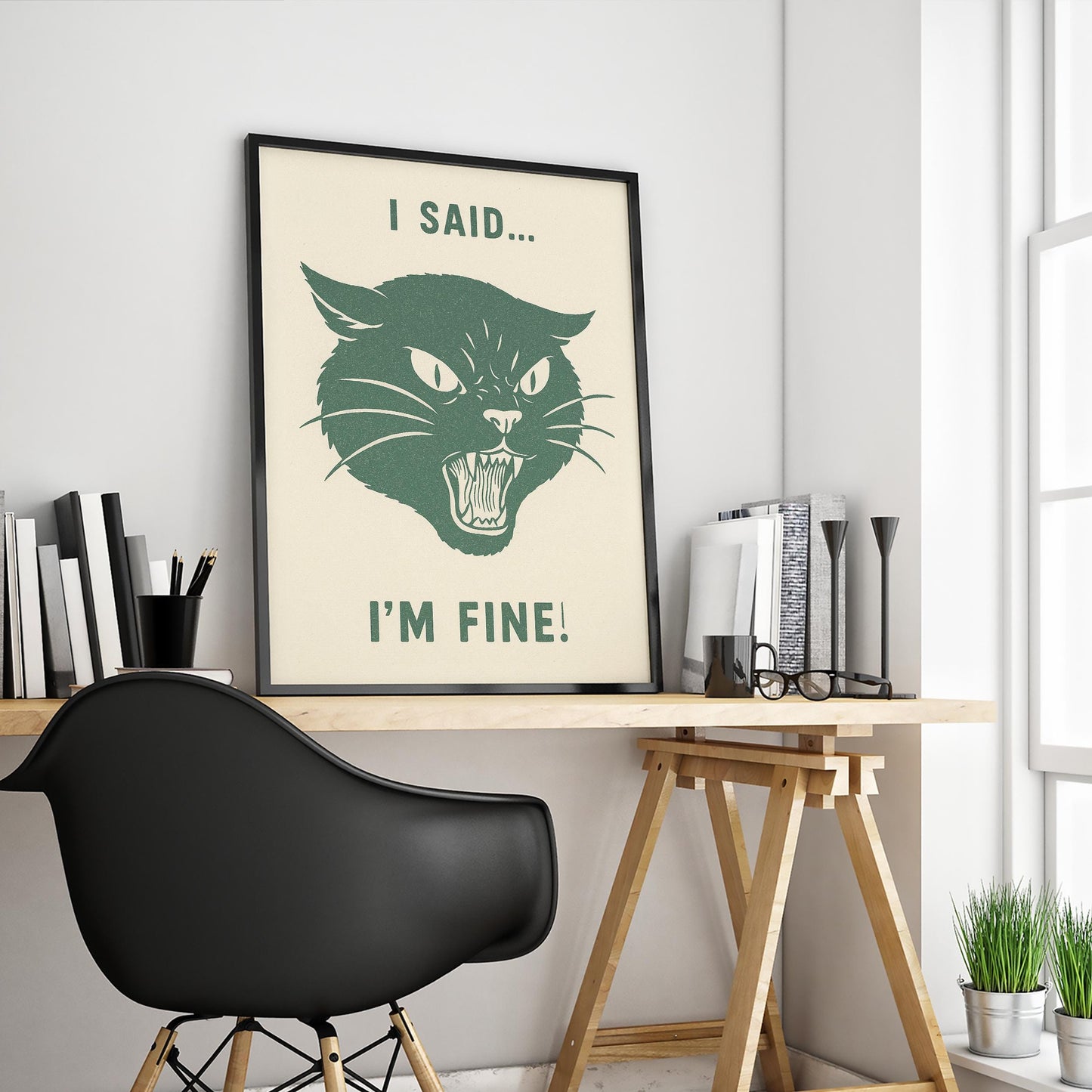 I Said I’m Fine Poster – Funny Angry Cat Wall Art, Retro Minimal Animal Print