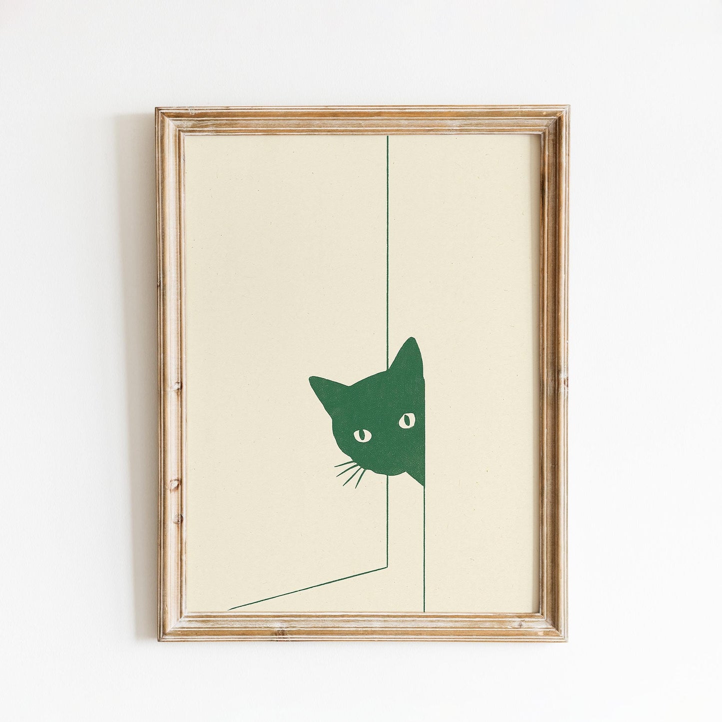 Peeking Cat Minimal Poster – Modern Line Art Wall Print, Cozy Neutral Home Decor
