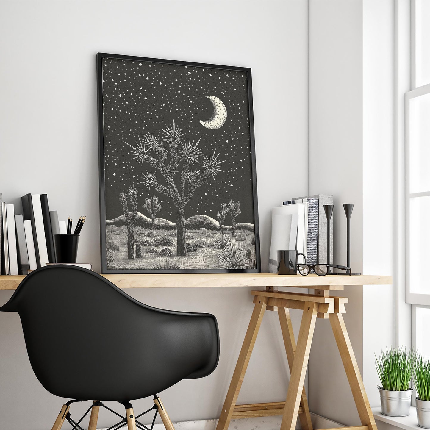 Crescent Moon Desert Print – Western Joshua Tree Poster