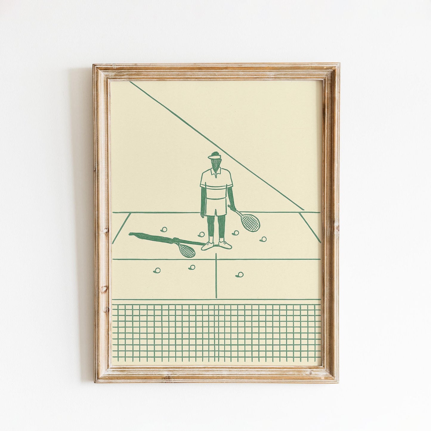 Minimal Tennis Player Poster – Vintage Green Sports Wall Art
