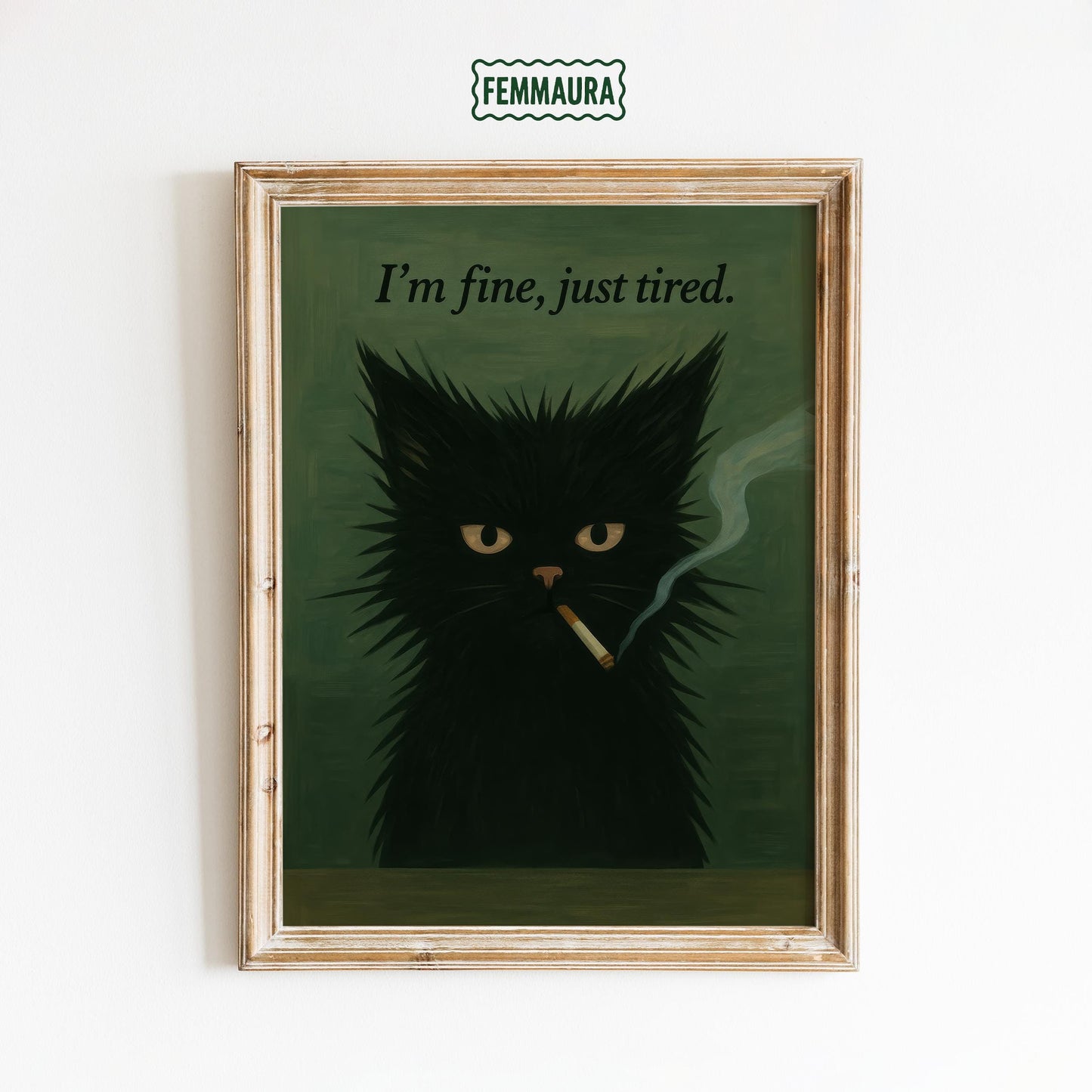Black Cat Wall Art – Moody Smoking Cat Print With Sarcastic Humor Decor