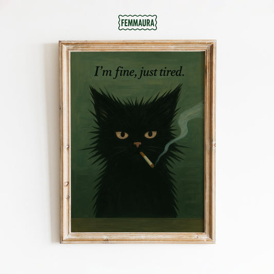 Black Cat Wall Art – Moody Smoking Cat Print With Sarcastic Humor Decor