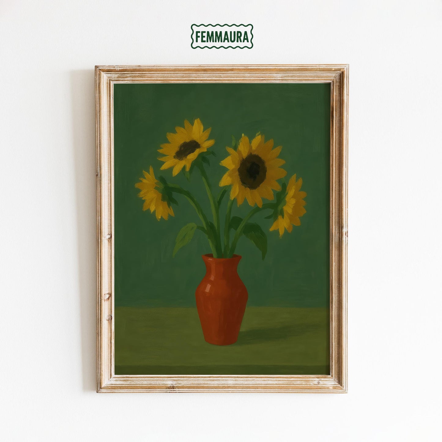 Sunflower Wall Art – Vintage Botanical Wall Print With Terracotta Vase