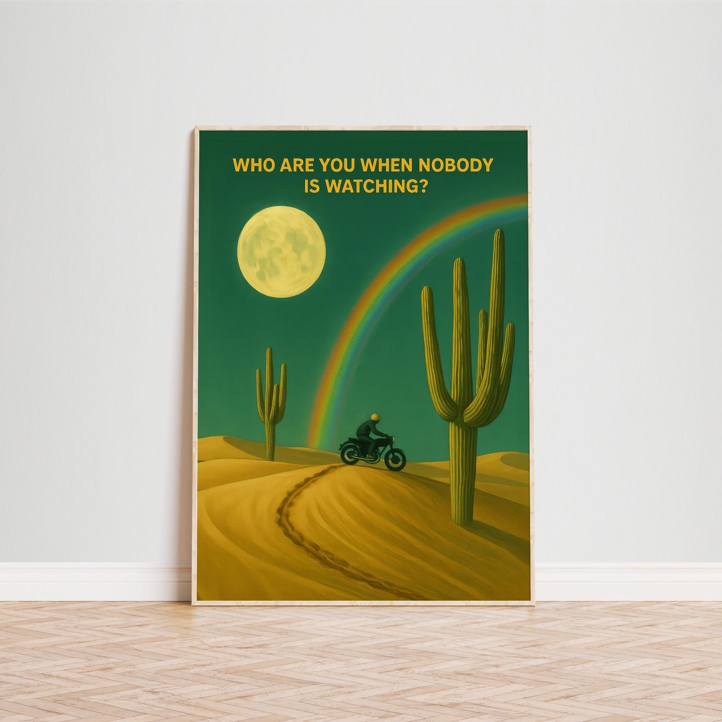 Surreal Desert Art – Motorcycle Wall Decor With Inspirational Quote Print