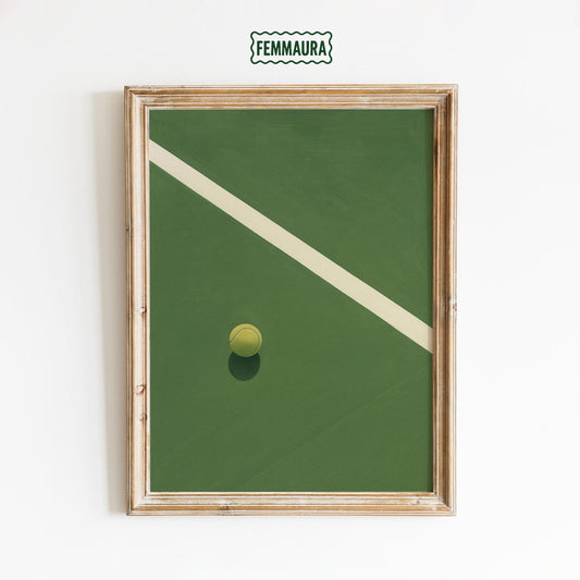 Tennis Court Poster – Minimalist Sports Art Print | Green Gouache Style Wall Decor
