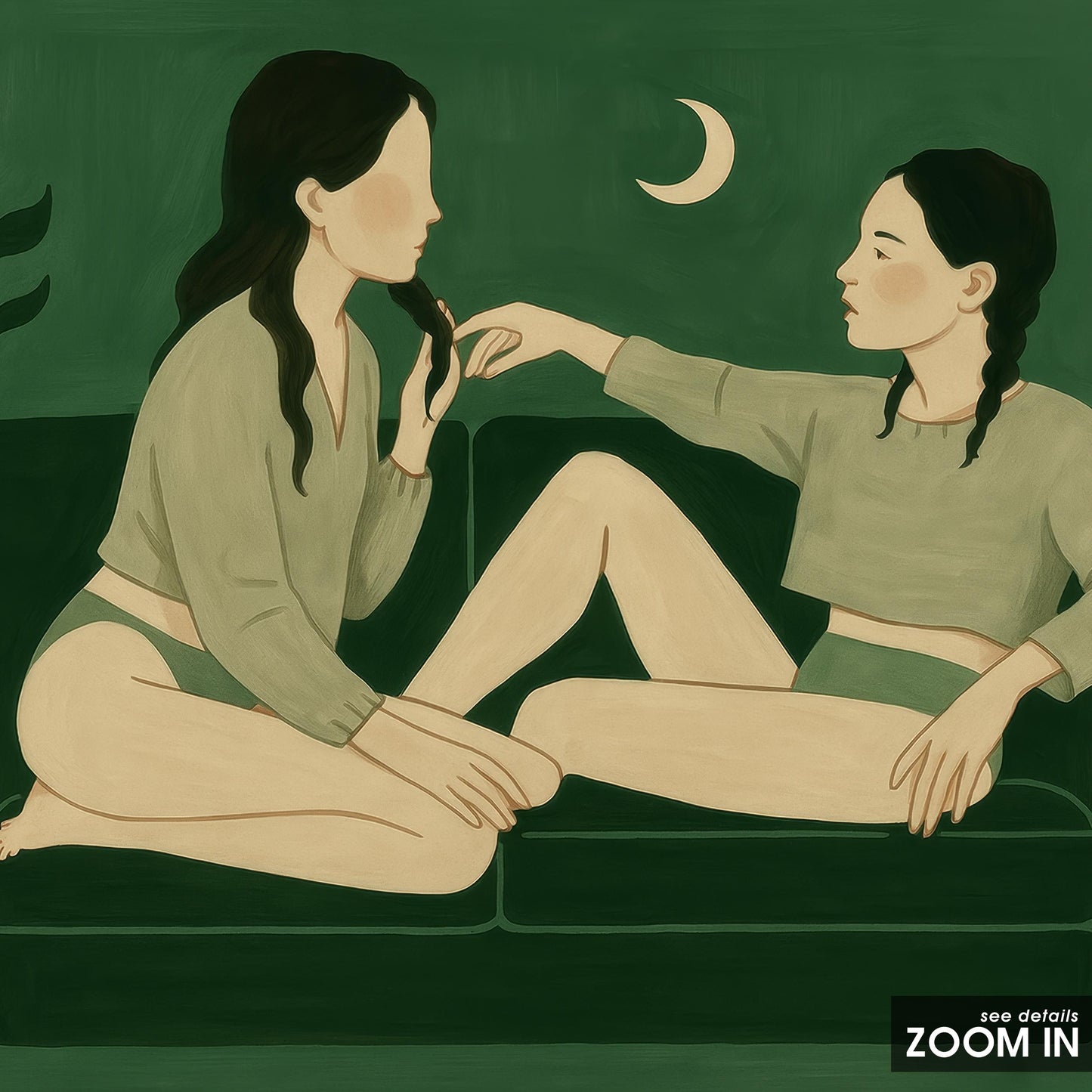 Emotional Green Wall Art – Queer Love Print | Cozy Night Artwork for Feminine Room Decor