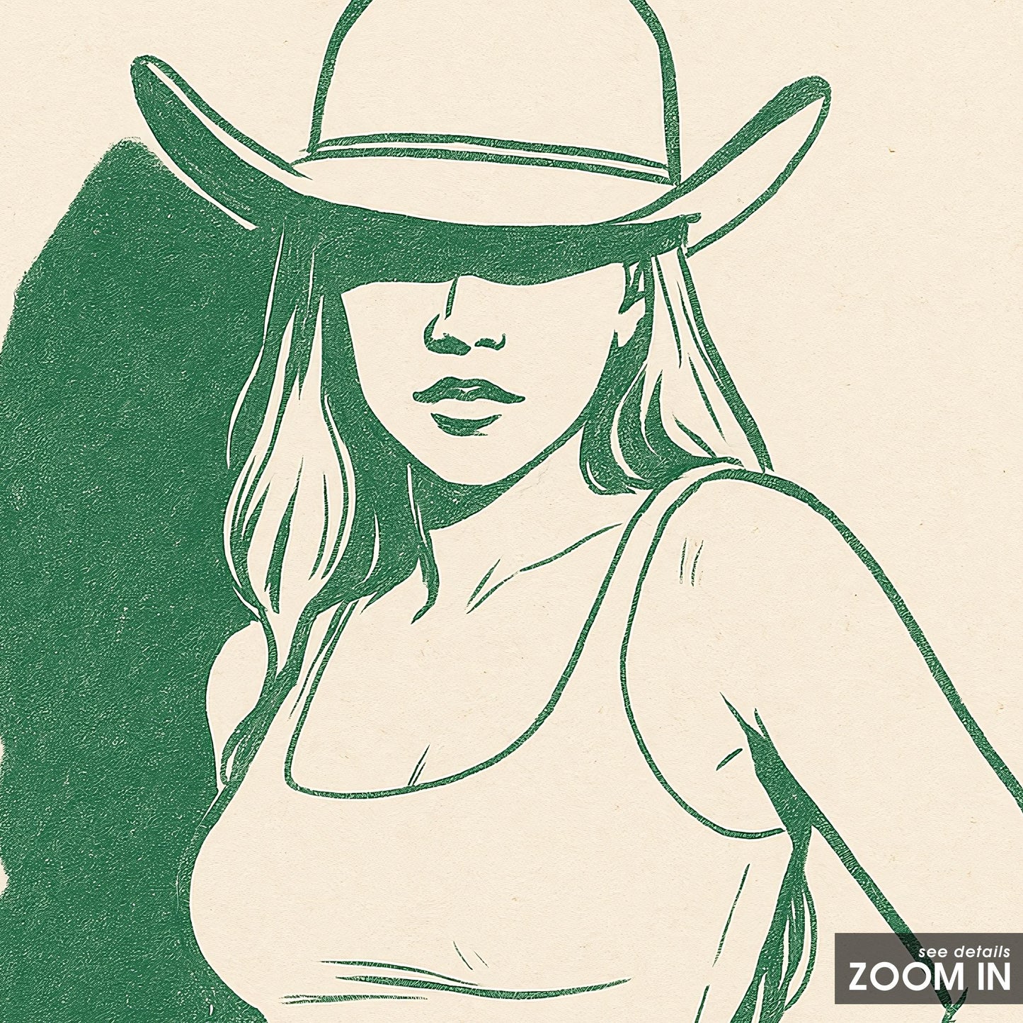 Cowgirl Shadow Poster – Minimal Green Line Western Wall Art