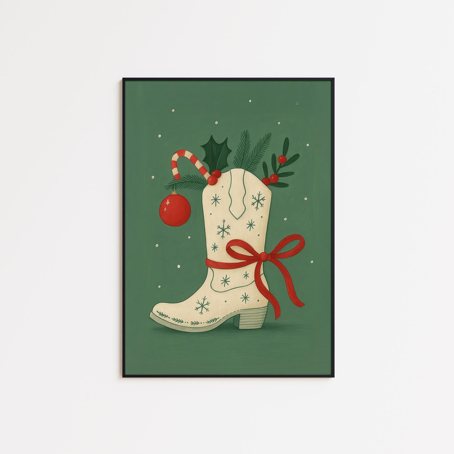 Cowgirl Christmas Poster – Rustic Cowboy Boot Wall Art | Festive Holiday Decor
