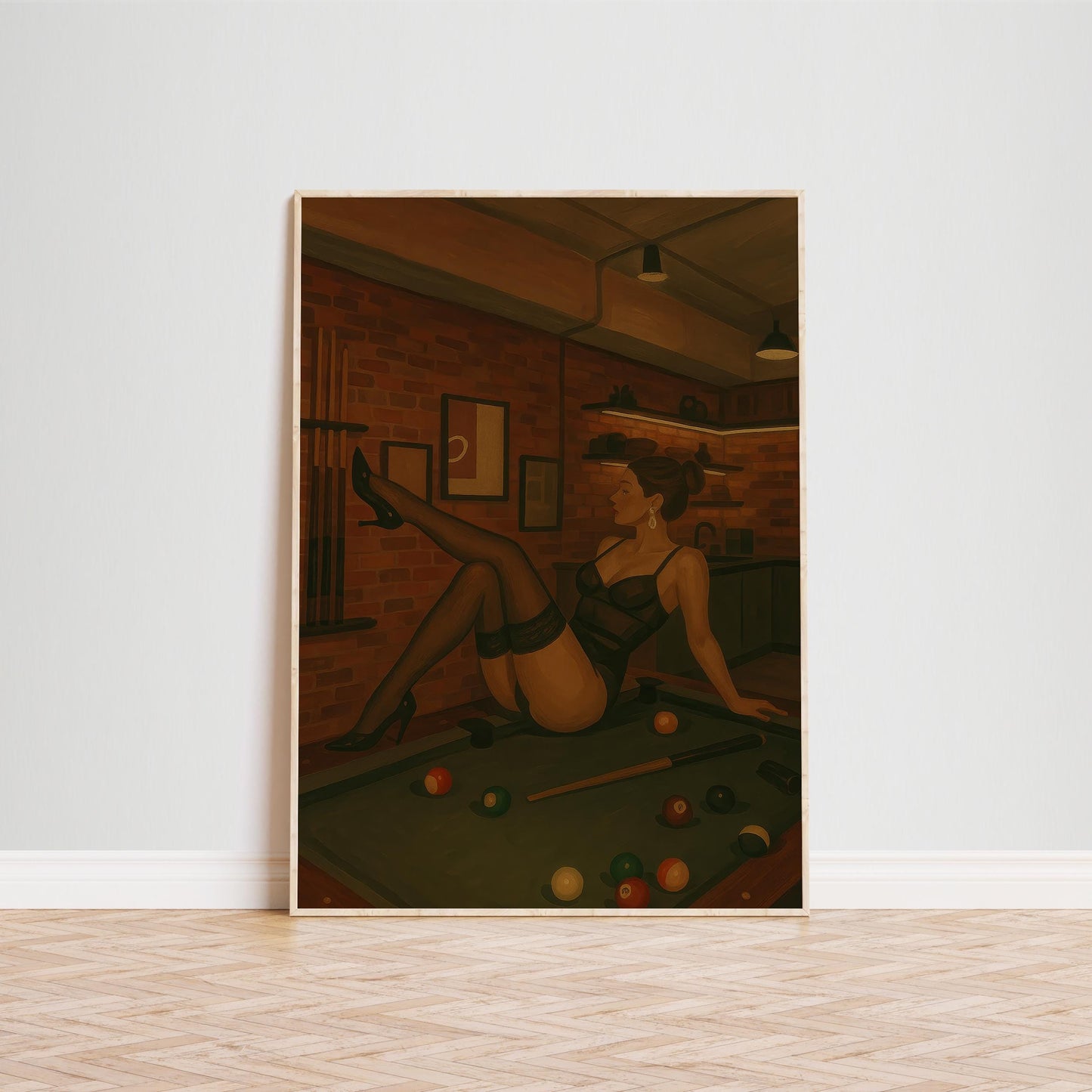 Billiards Pin Up Poster – Femme Fatale Artwork | Retro Game Room Decor