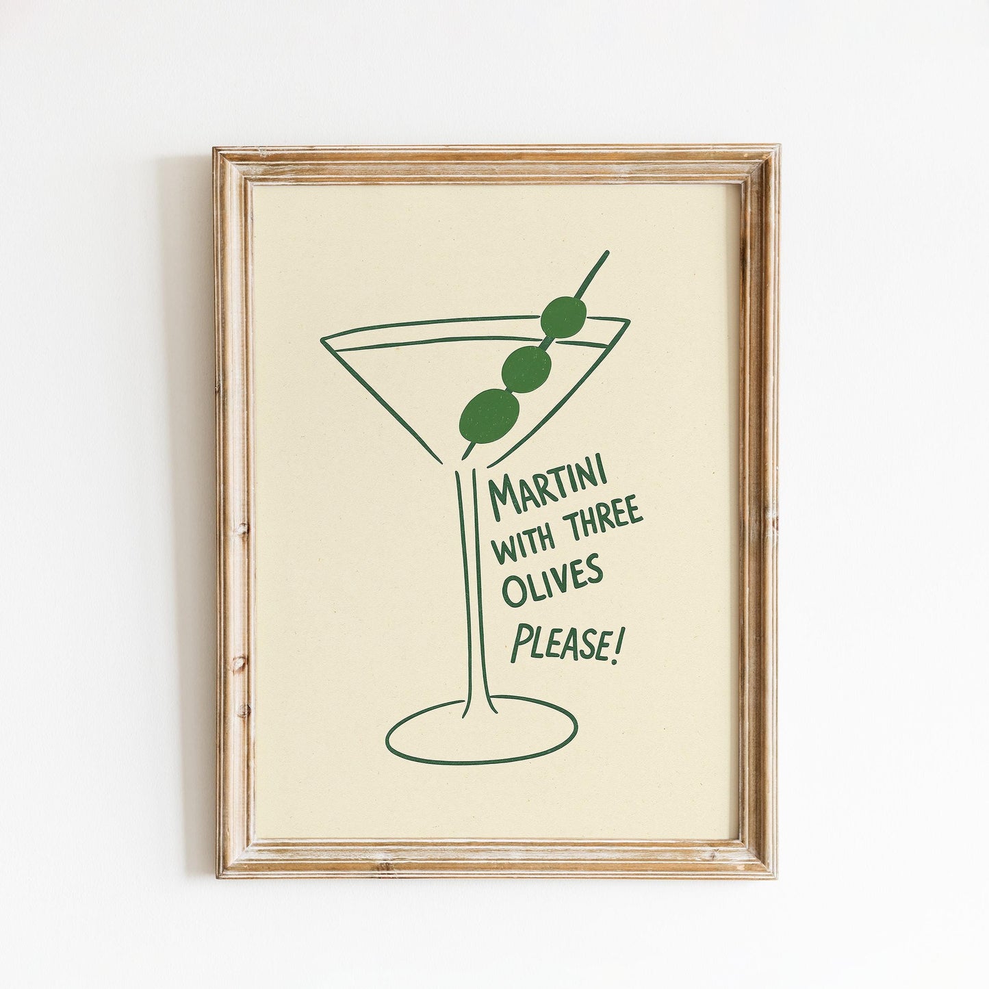 Martini with Three Olives – Minimal Cocktail Line Art Print, Vintage Bar Poster