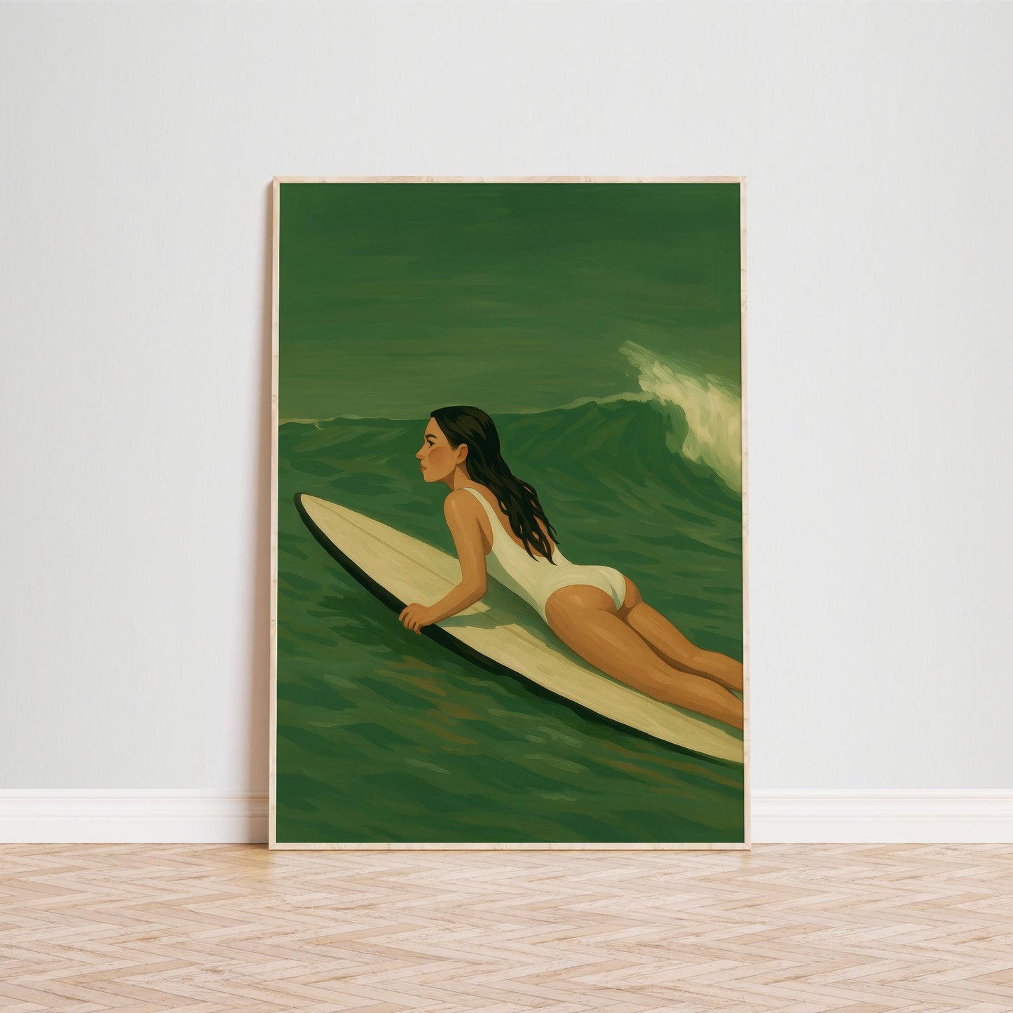 Feminine Surf Art – Serene Ocean Wall Decor With Calm Wave Poster & Green Surf Waves