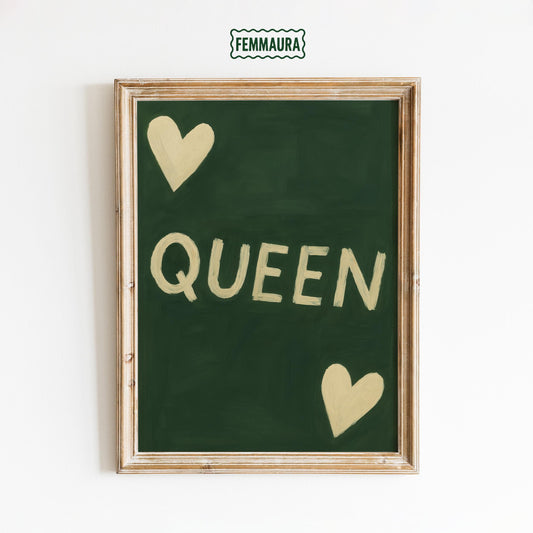 Queen Typography Art – Bold Wall Print With Heart Accent & Feminist Style