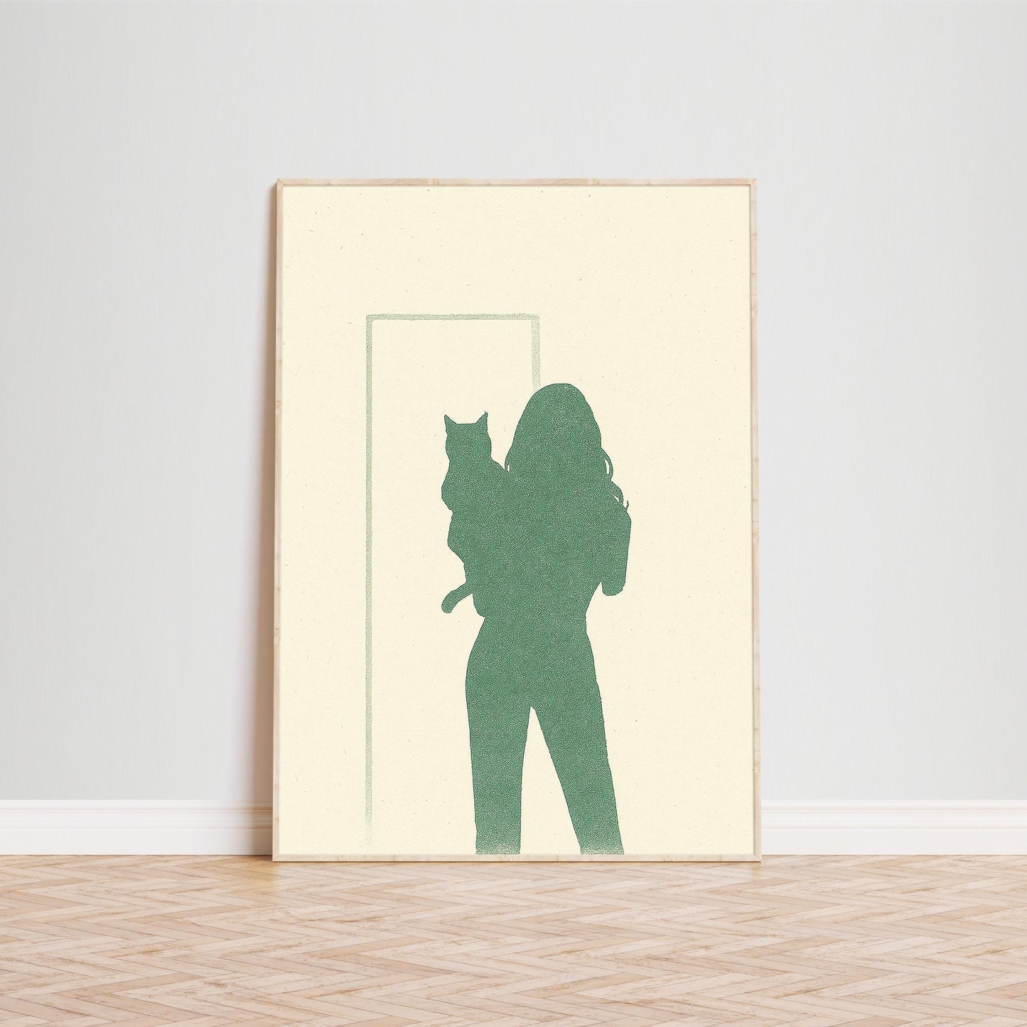 Woman and Cat Silhouette Poster – Minimal Line Art Print, Femmaura Bold Series