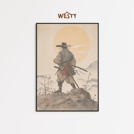 Samurai Cowboy Poster – Lone Wanderer Sunset Art Print