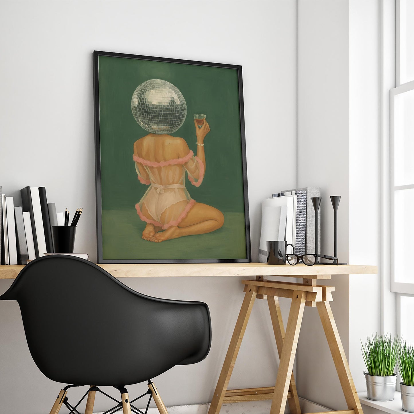 Disco Ball Art Print – Surreal Wall Decor With Glam Girl & Retro Party Vibe