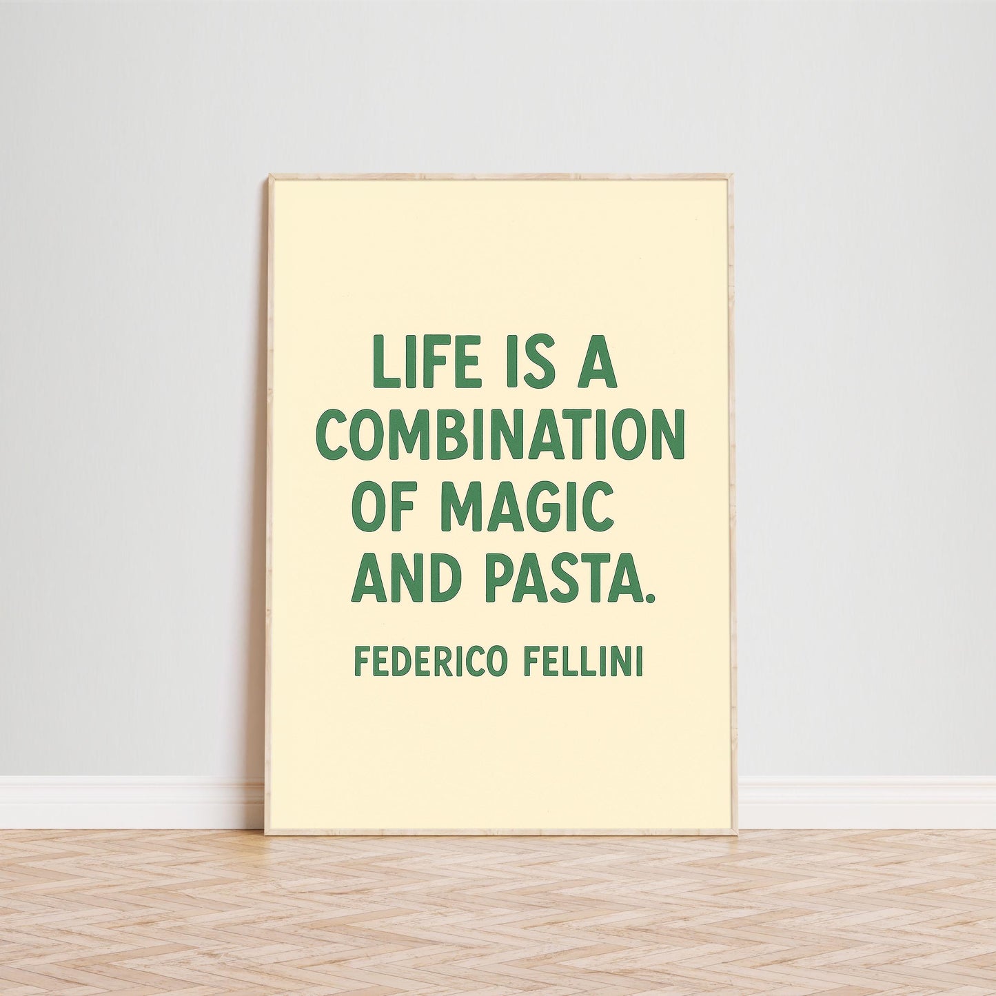 Life Is a Combination of Magic and Pasta Poster – Minimalist Kitchen Quote Print