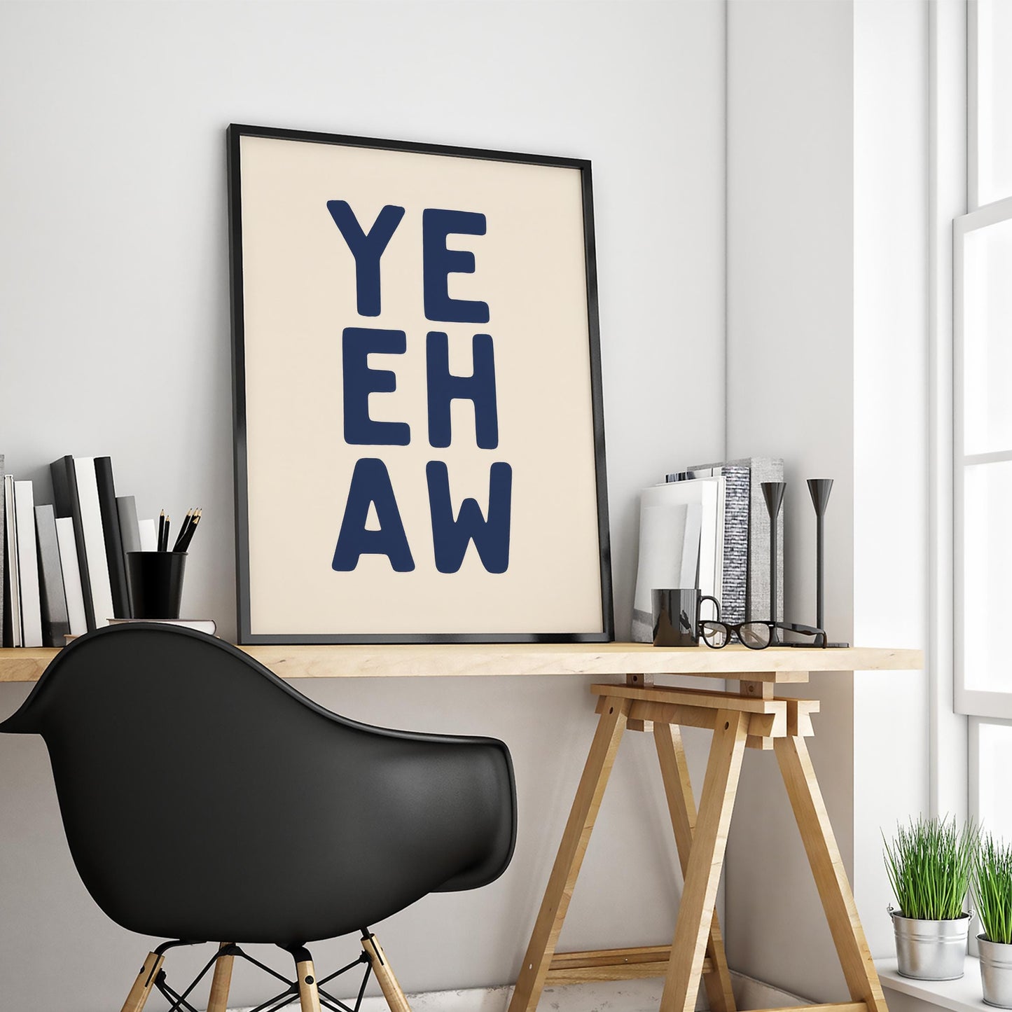 YEEHAW Vertical Poster – Bold Navy Western Typography Print
