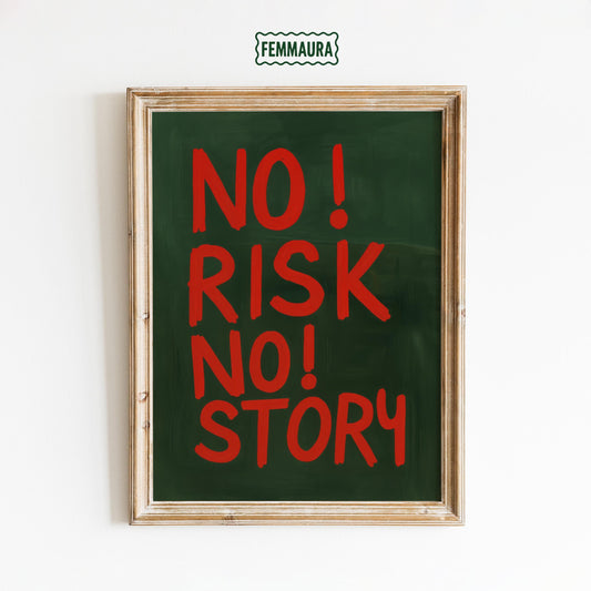 Bold Retro Poster – No Risk No Story Typography Wall Art, Motivational Print