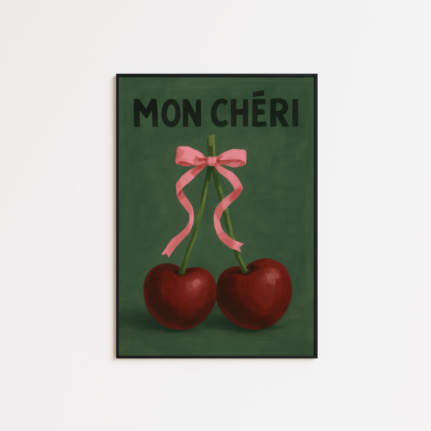 Cherry Art Print – Romantic French Phrase With Bold Cherries | Parisian Chic Wall Decor