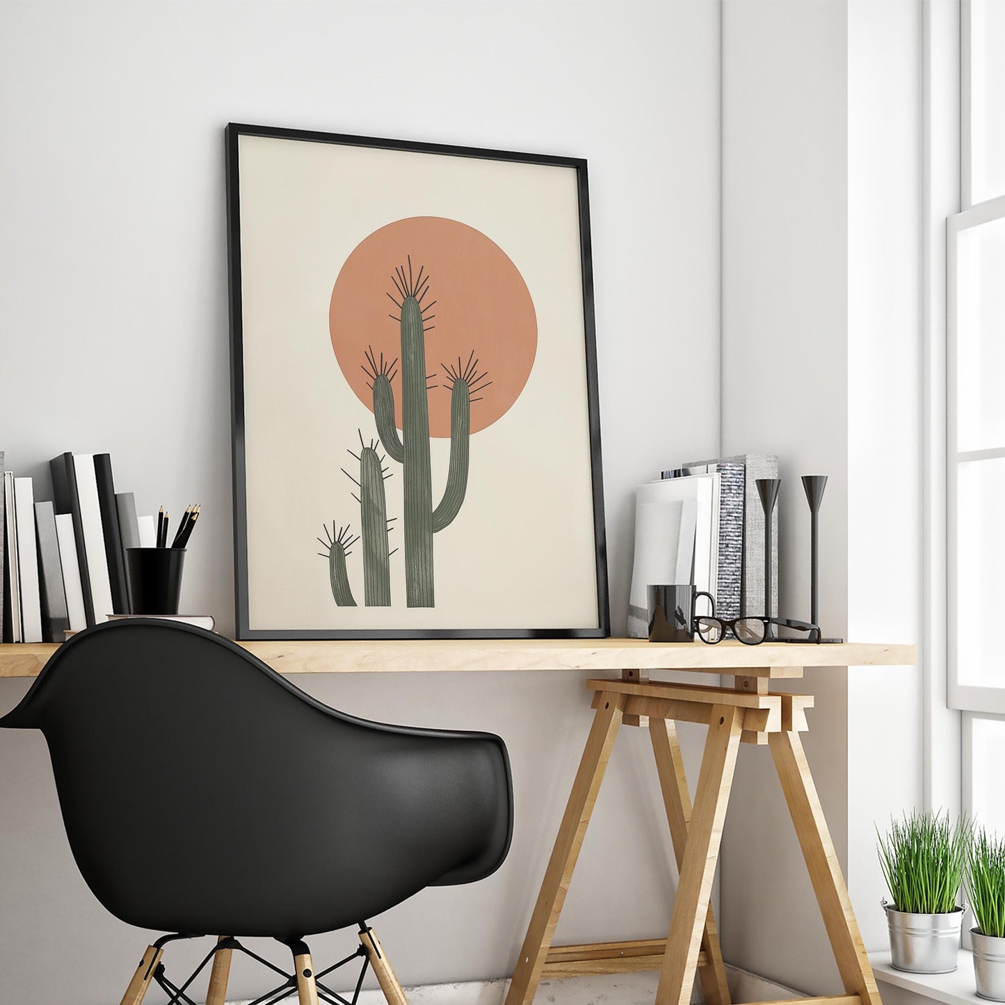 Retro Cactus Print – Minimal Desert Sun Wall Art