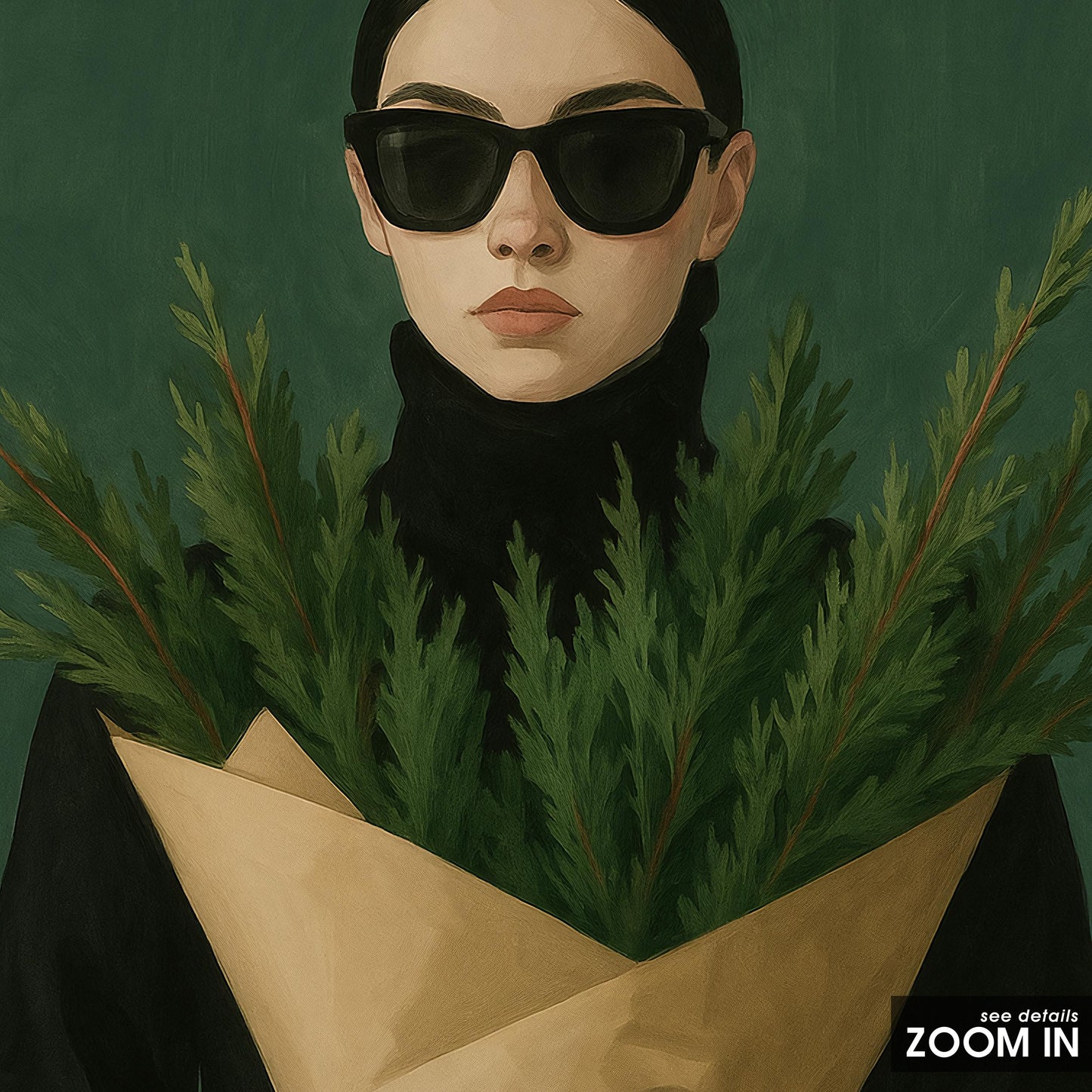 Dark Chic Holiday Poster – Minimalist Holiday Art With Greenery Bouquet Wall Art