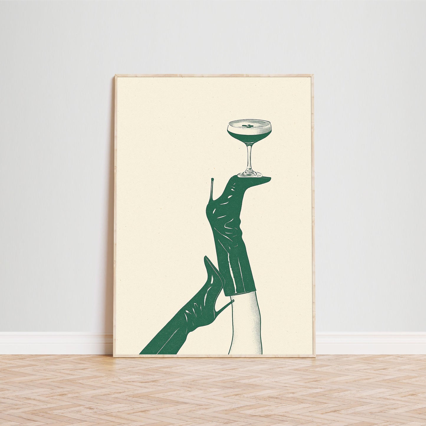 Champagne Balance Poster – Minimal Heels and Cocktail Line Art Print