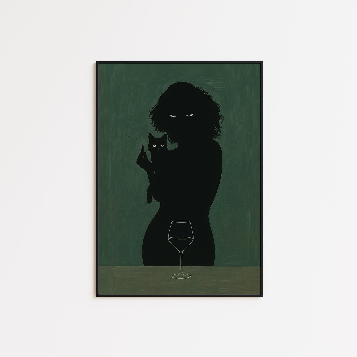 Dark Feminine Art – Moody Wall Print With Silhouette Woman And Black Cat