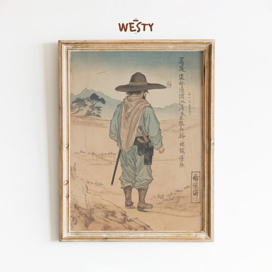 Lone Ronin Cowboy Poster – Japanese Western Minimalist Wall Art