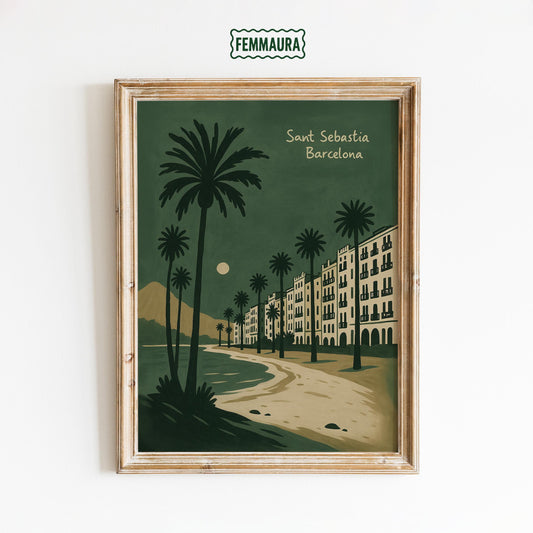 Barcelona Poster – Vintage Sant Sebastià Print | Mediterranean Coastal Wall Art