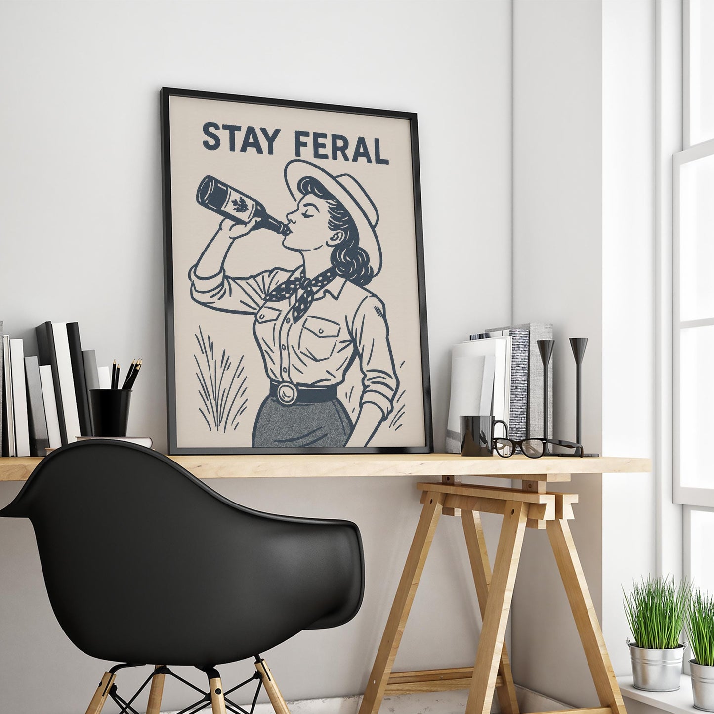 Stay Feral – Retro Wild Cowgirl Poster Print