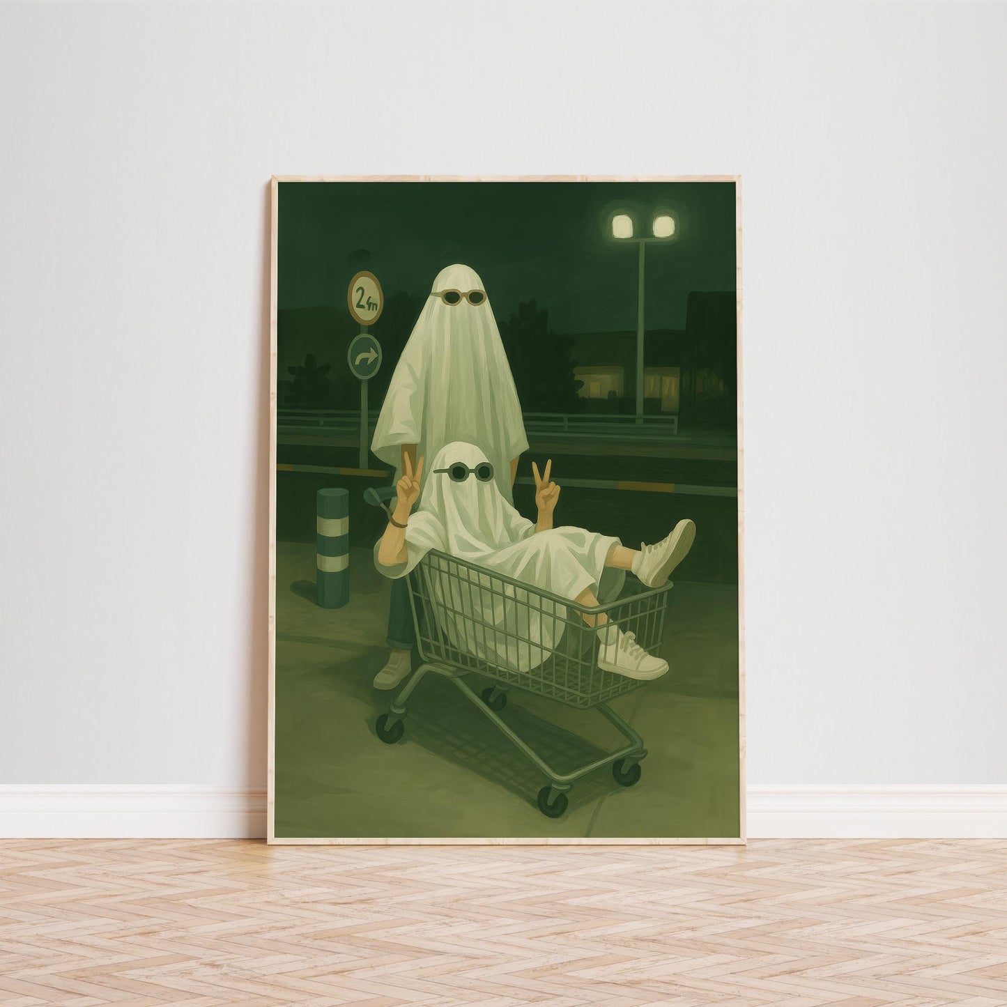 Quirky Ghost Wall Art – Playful Spooky Chic Poster With Ghost Shopping Cart