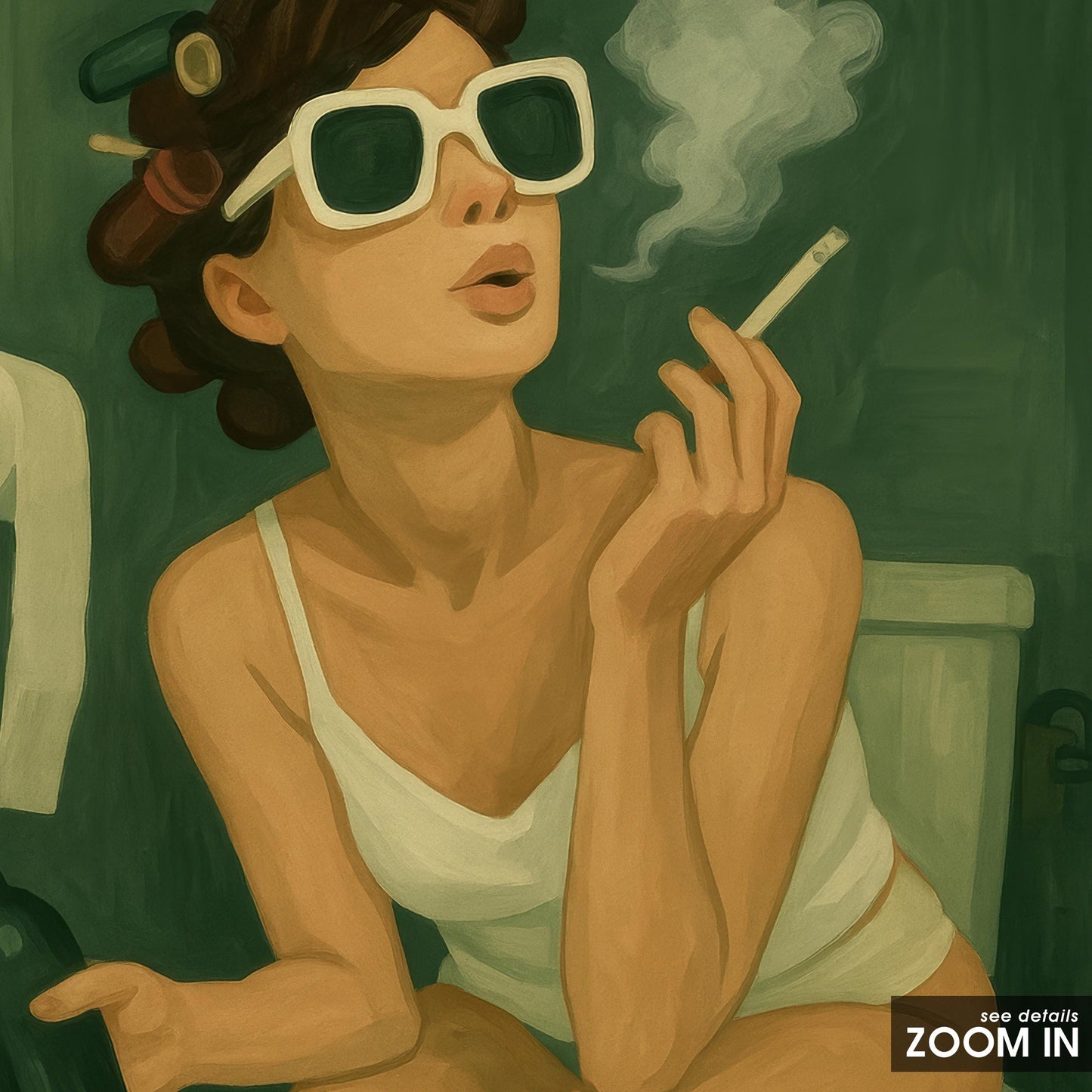 Funny Glam Bathroom Poster – Retro Feminine Wall Art with Beer & Cigarette Humor